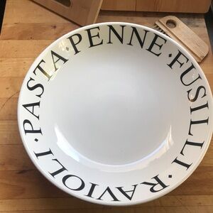 Italian La Primula Large White Pasta Serving Bowl w Black Font Pattern  EUC